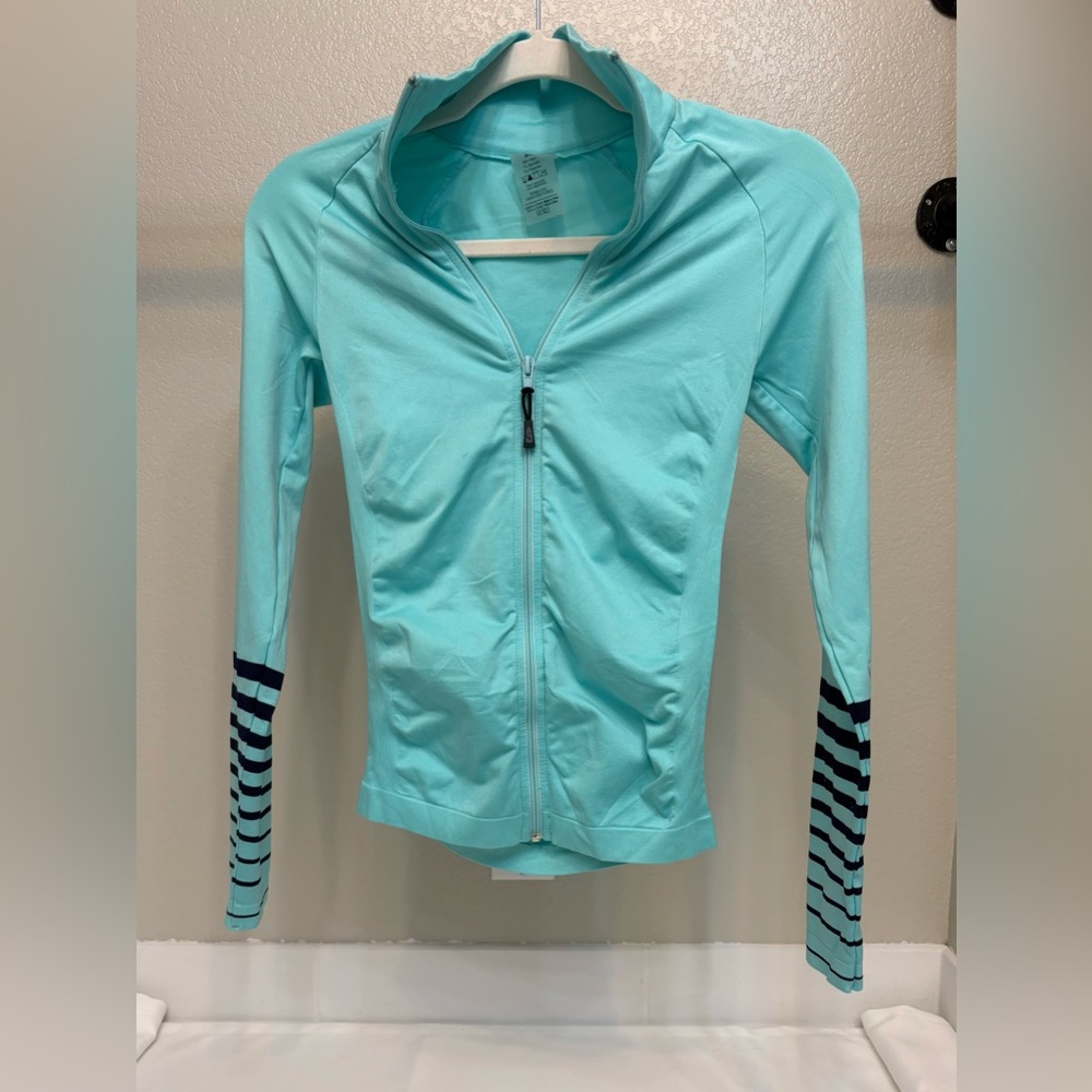 Climawear Turquoise Zip-Up with Striped Sleeves